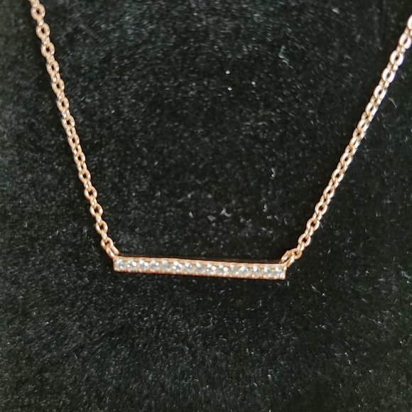 Jewelry - Sterling Silver Rose Gold Plated Bar CZ Necklace